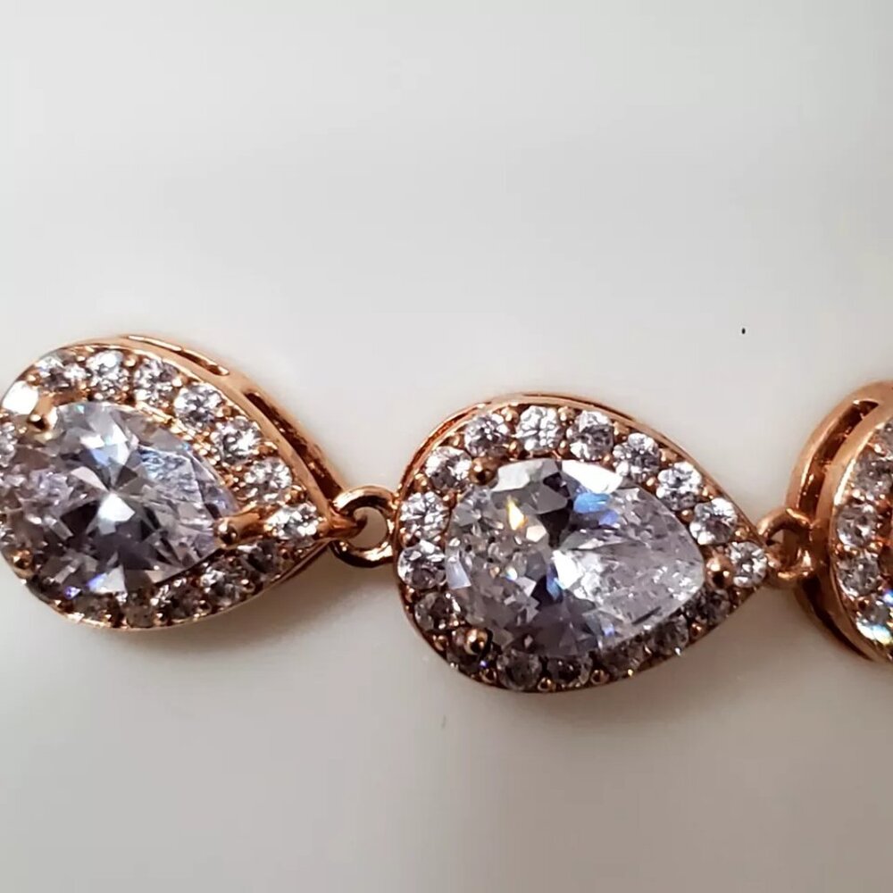 Rose Gold Plated 2 Pc Crystal Earrings & Bracelet Jewelry Set - Picture 9 of 17